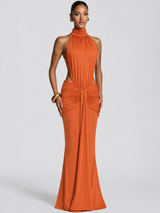 Elegant Off-shoulder Turtleneck Ruched Bodycon Maxi Dress view 4