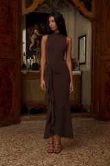Party Long Draped Ruched High-Split Maxi Dress view 3