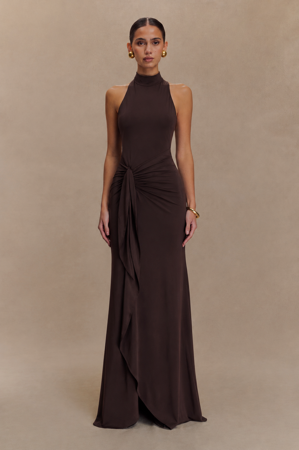 Party Long Draped Ruched High-Split Maxi Dress