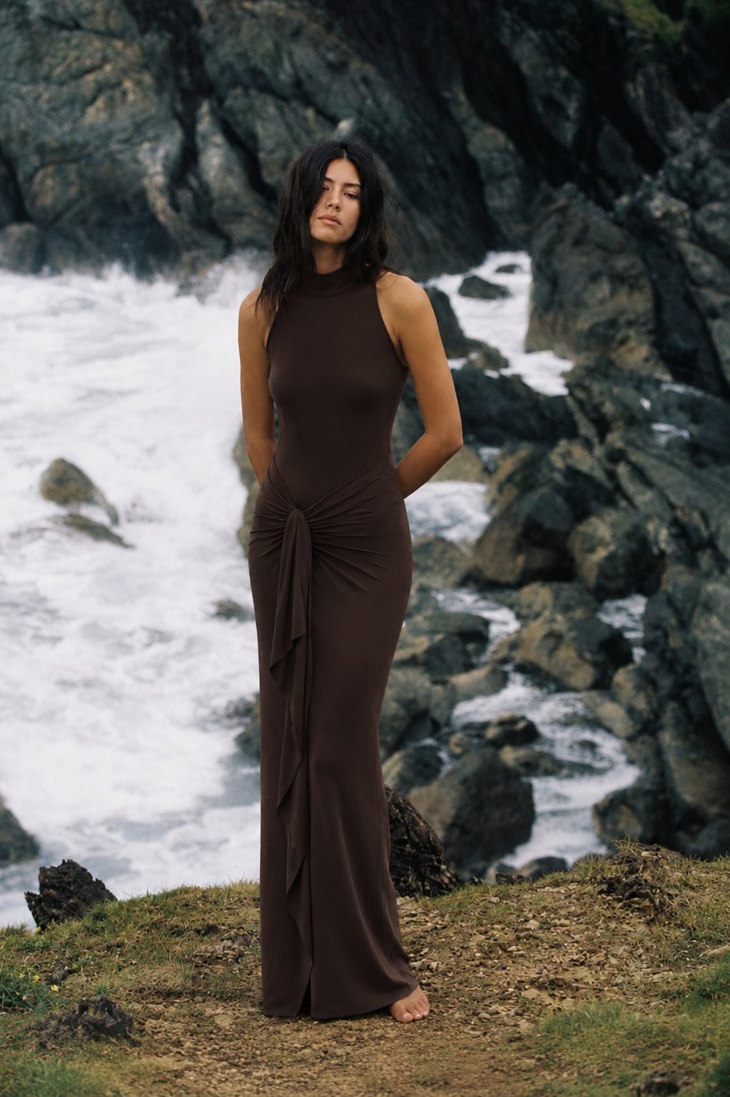 Party Long Draped Ruched High-Split Maxi Dress