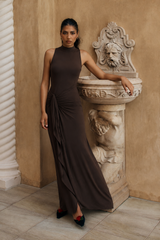 Party Long Draped Ruched High-Split Maxi Dress view 5