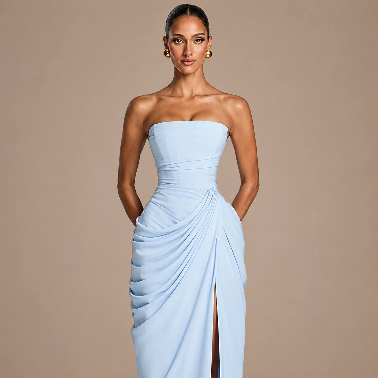 2026 Summer Pleated Strapless Split Evening Gown