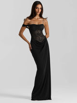 One-Shoulder Lace Illusion Maxi Dress Backless Party Dress view 3