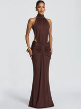 Elegant Off-shoulder Turtleneck Ruched Bodycon Maxi Dress view 1