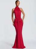 Elegant Off-shoulder Turtleneck Ruched Bodycon Maxi Dress
