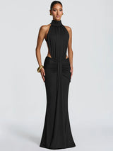Elegant Off-shoulder Turtleneck Ruched Bodycon Maxi Dress view 3
