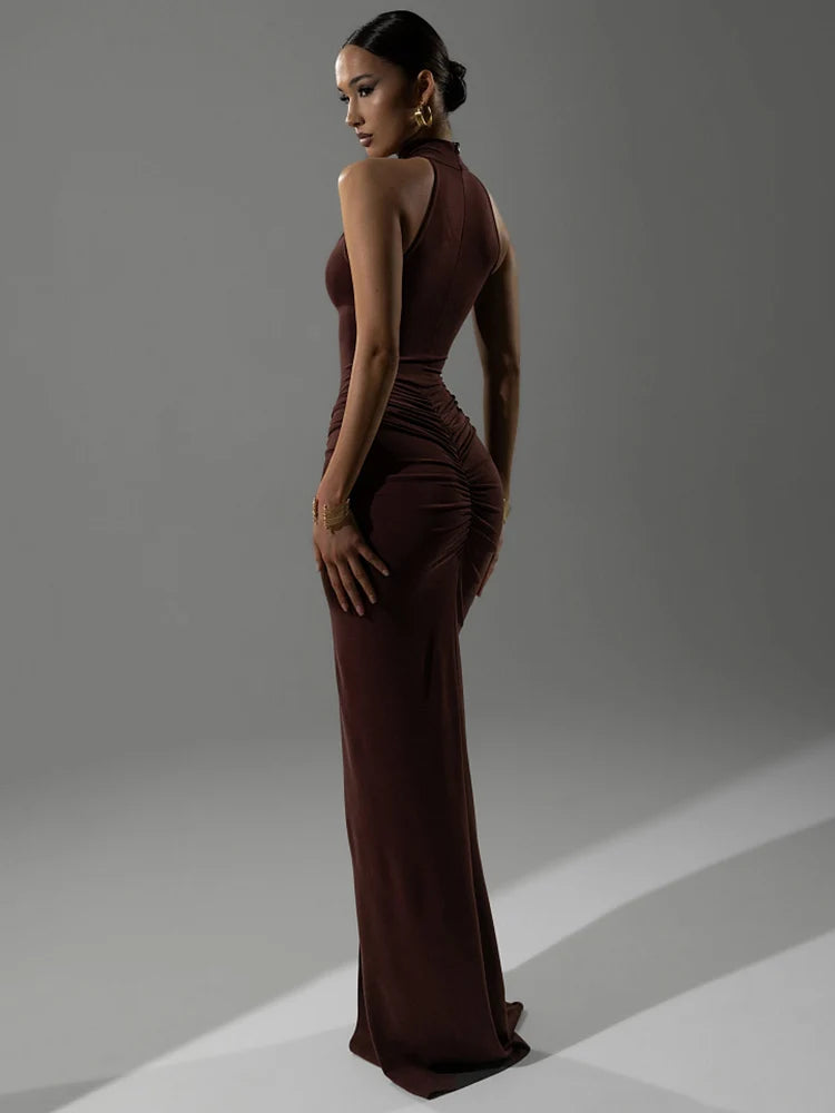 2026 Party Halter Ruched Evening Party Gown