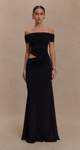 2026 Evening Ruched Slash-Neck Bodycon Maxi Dress view 6