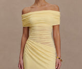 2026 Evening Ruched Slash-Neck Bodycon Maxi Dress view 4
