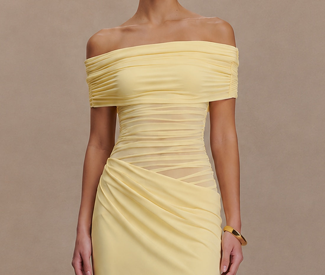 2026 Evening Ruched Slash-Neck Bodycon Maxi Dress