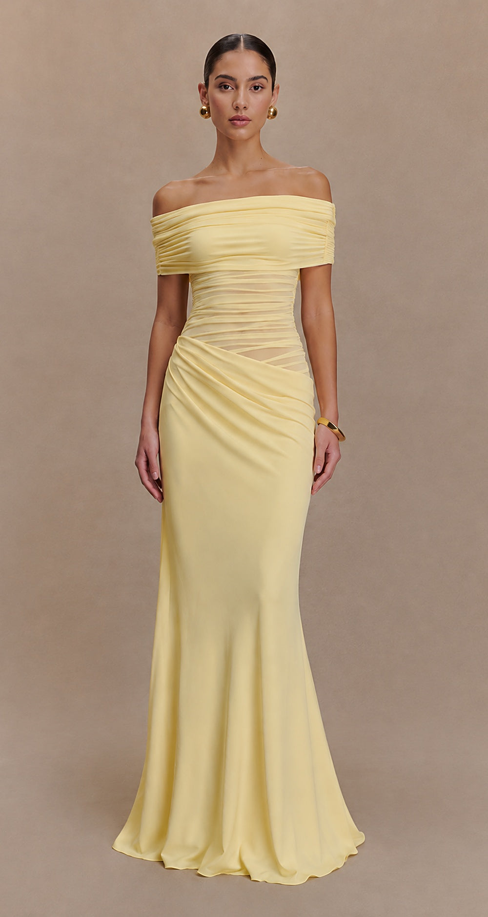 2026 Evening Ruched Slash-Neck Bodycon Maxi Dress