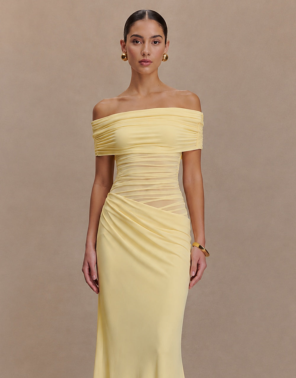 2026 Evening Ruched Slash-Neck Bodycon Maxi Dress