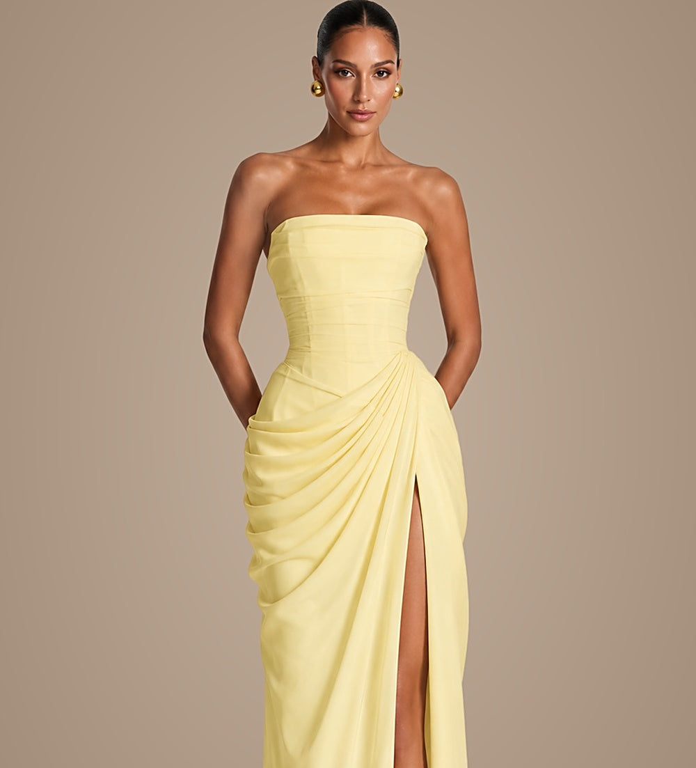 2026 Summer Pleated Strapless Split Evening Gown